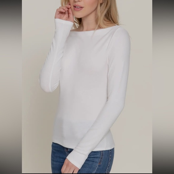 LONG SLEEVE WIDE BOAT NECK BRUSHED RIB KNIT TOP - Picture 3 of 4